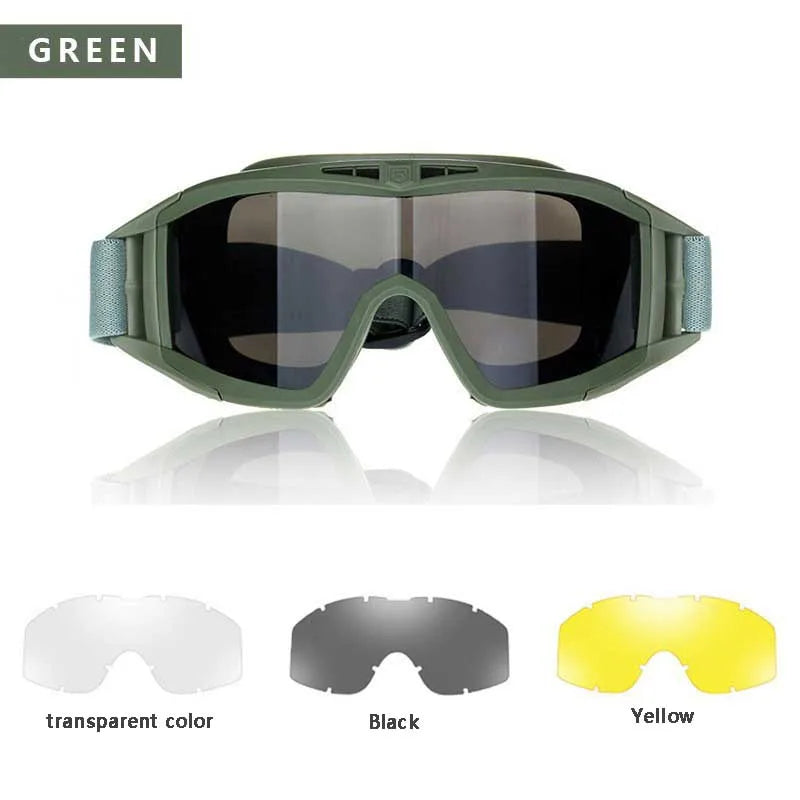 Outdoor motorcycle mountaineering sports glasses CS goggles tactical goggles 3 lens windproof and dustproof shooting off-road