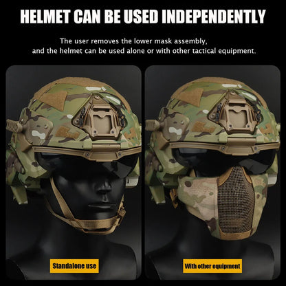 Tactical Assault Helmet Protective Mask Integrated Modular Helmet Built-in Headset Anti-fog Fan Reversible Goggle Airsoft Helmet