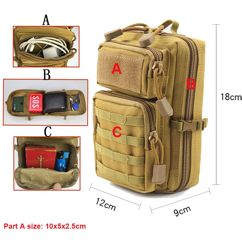 Outdoor Tactical Molle Pouch Holster Men Military Waist EDC Bag Wallet Phone Case Medical Bag Multifunction Camping Hunting Pack