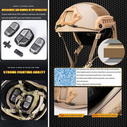 Fast Tactical Helmet Set with HD Headset and Goggles Helmet Cover for Outdoor CS Games Airgun Paintball Shooting Role Playing