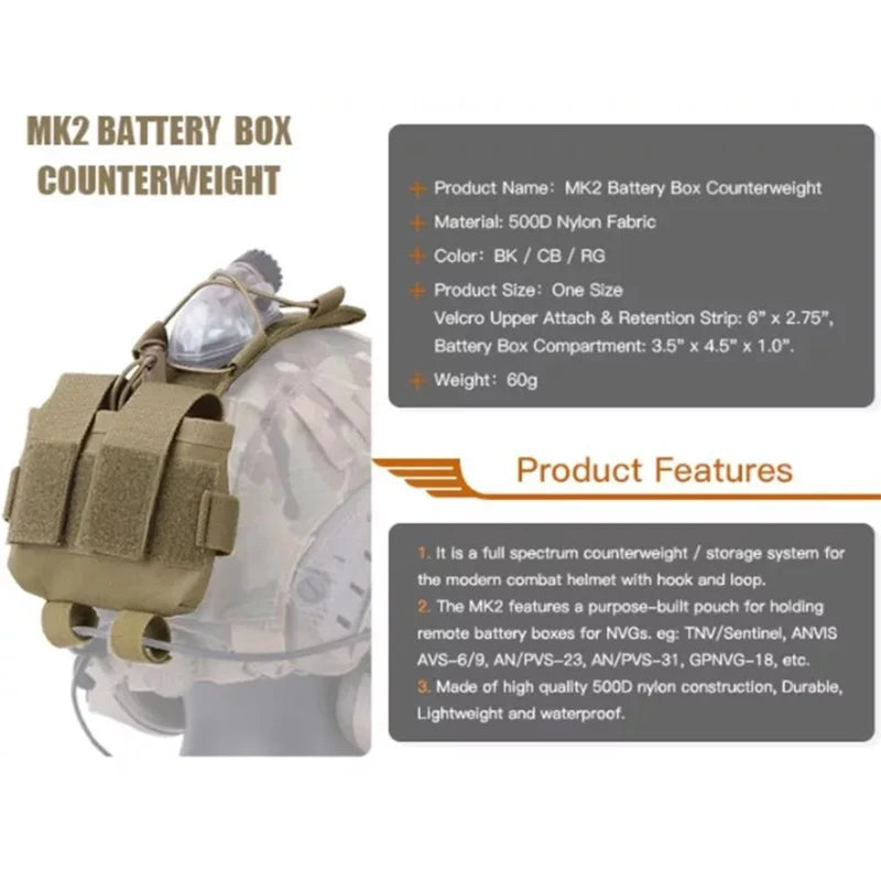 Battery Pouch Tactical Helmet MK1 Counterweight Pouch Helmet NVG Battery Pack Balance Weight Bag Helmets Accessories