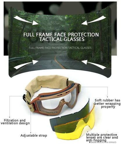 Outdoor motorcycle mountaineering sports glasses CS goggles tactical goggles 3 lens windproof and dustproof shooting off-road