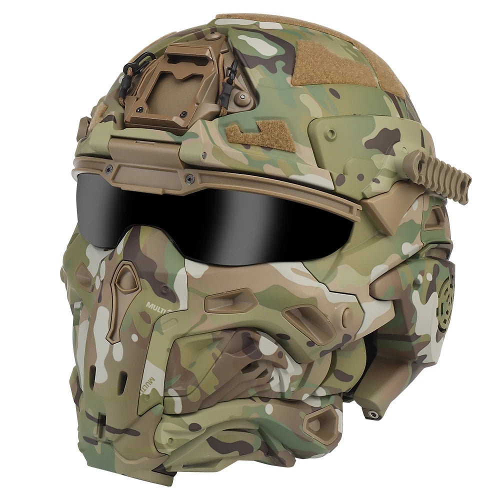 Tactical Assault Helmet Protective Mask Integrated Modular Helmet Built-in Headset Anti-fog Fan Reversible Goggle Airsoft Helmet