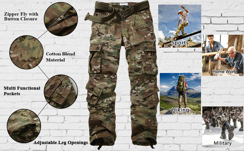 ARARMY Outdoor Multi-Pocket Men Cargo Pants Long Fit Tactical Ripstop Camouflage Men Cargo Pants With Pockets for Work SlimKhaki